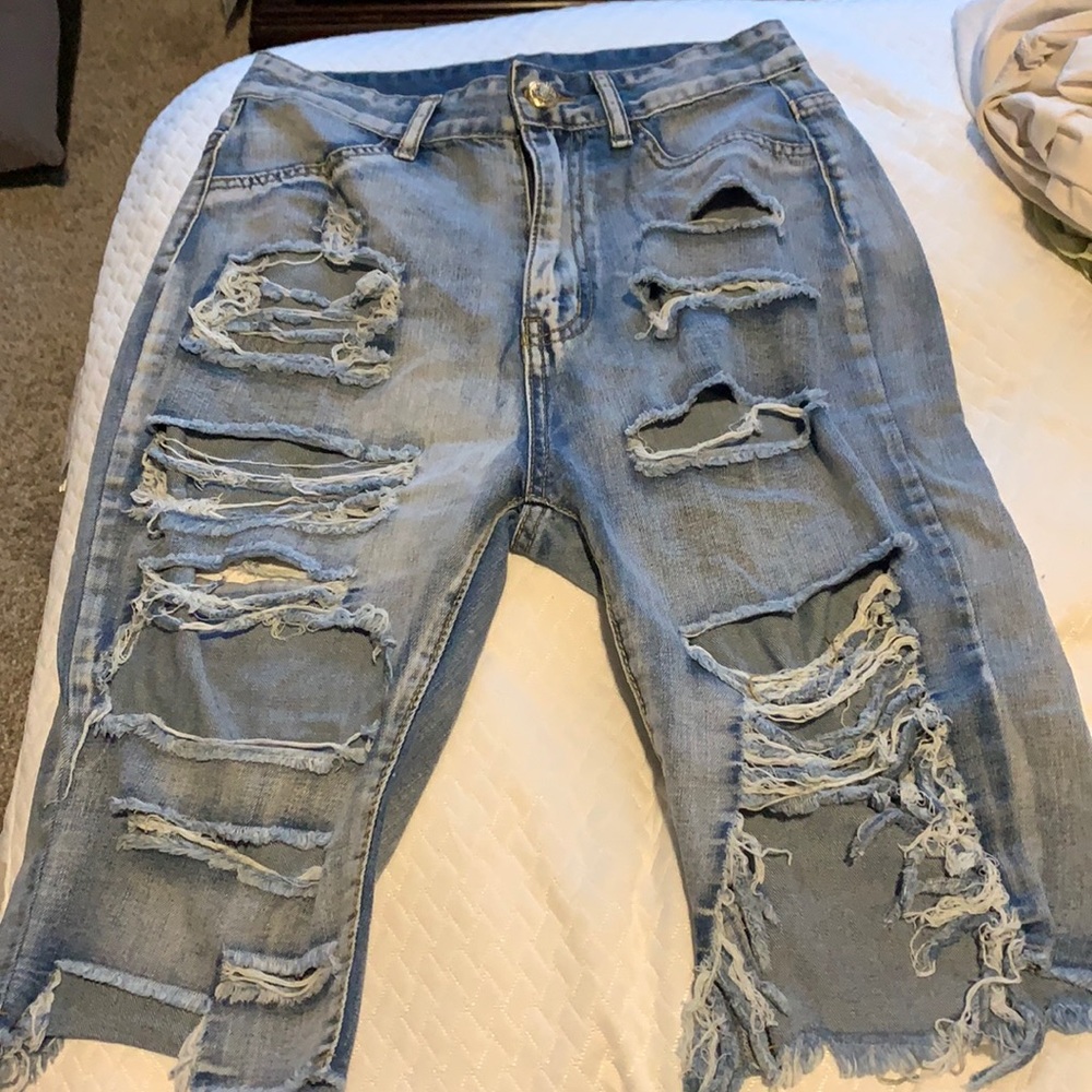 Distressed Denim Shorts